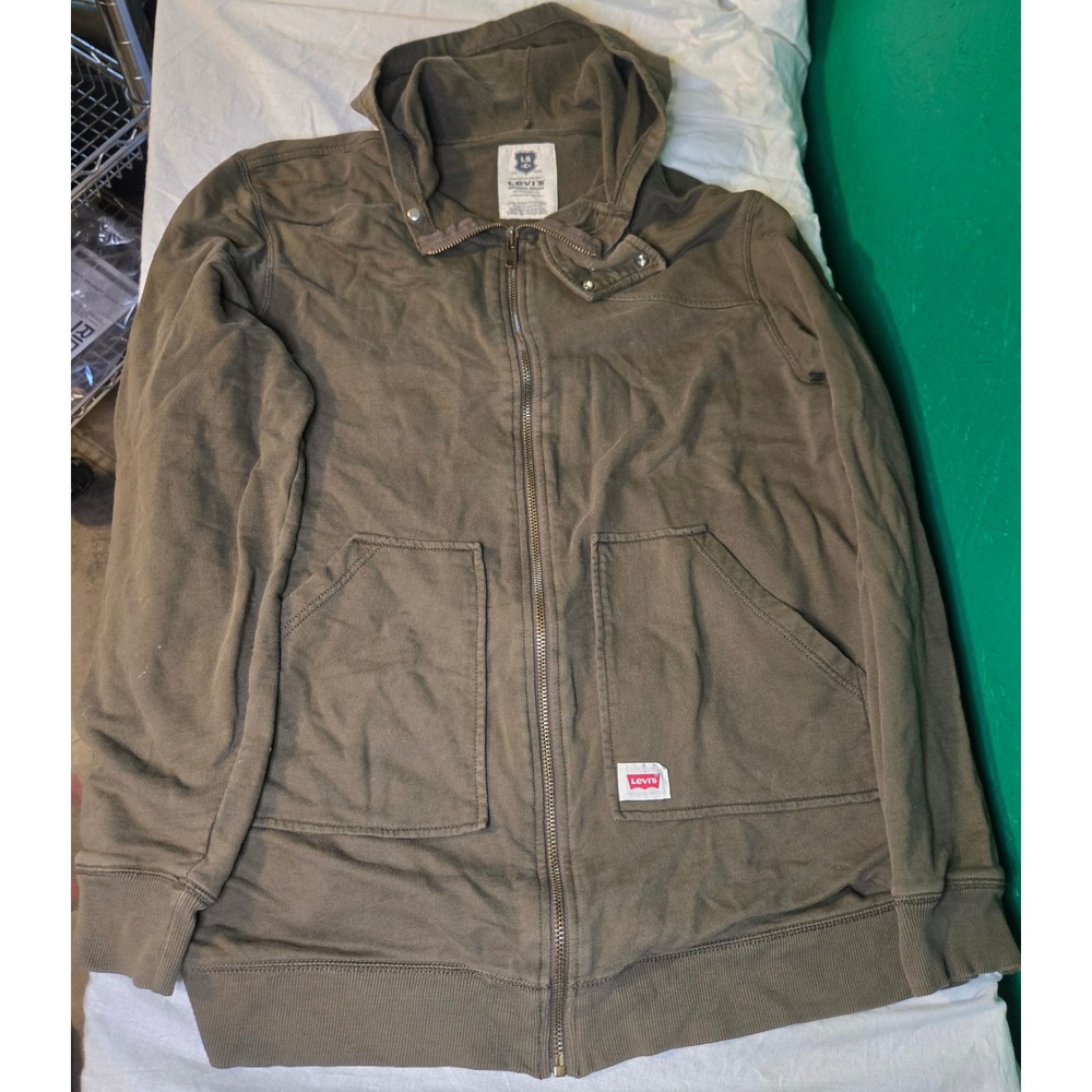 Levi's Red Tab Zip-up Hoodie Button Collar Army Green Mens XXL Streetwear Skater